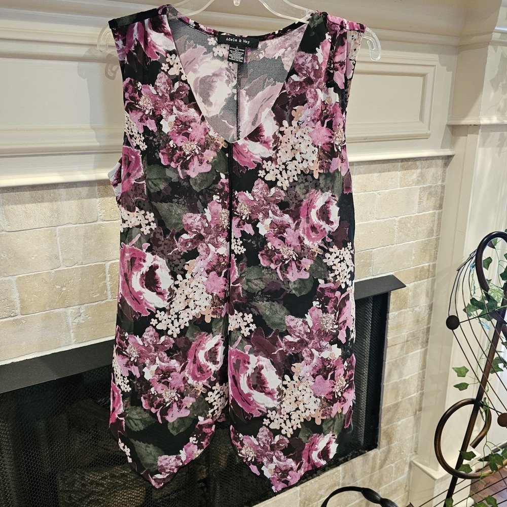 Adele & May Pink Purple Floral Sleeveless Blouse Womens Large